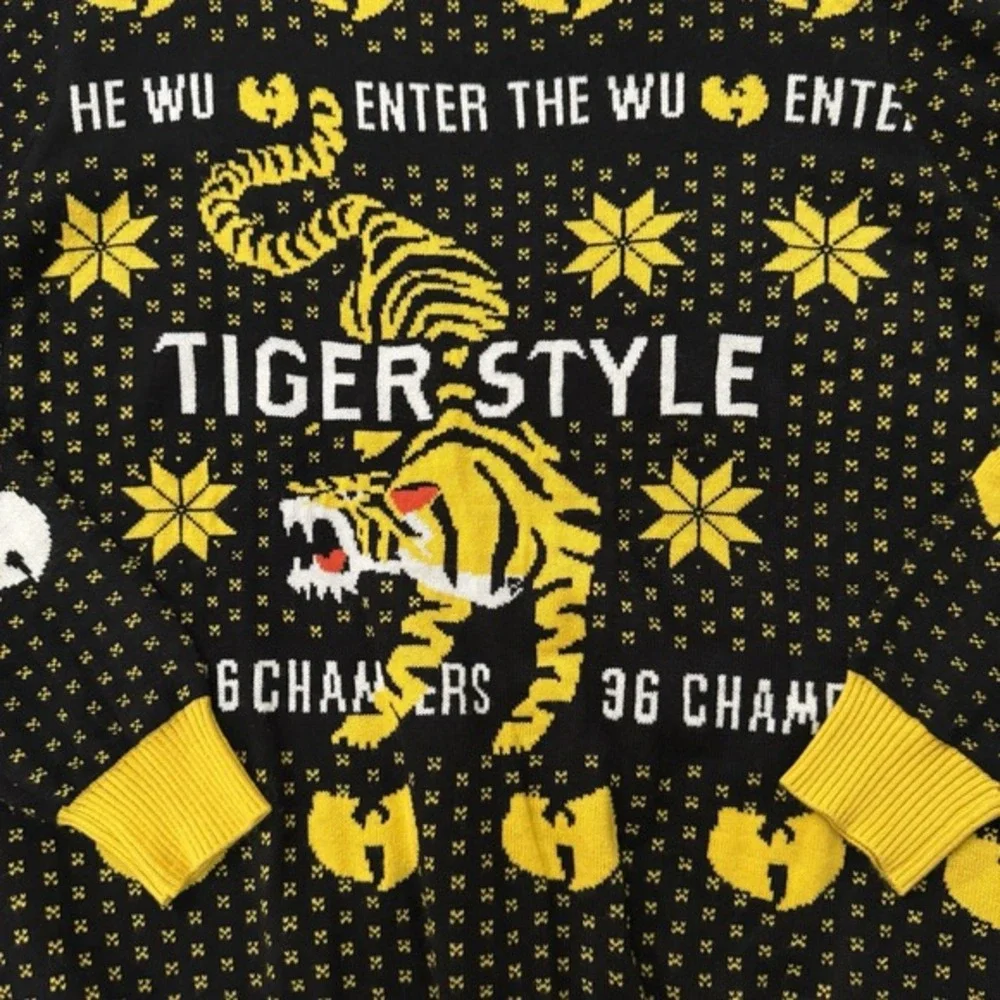 Wu-Tang Clan Tiger Style Ugly Sweater Hulu Black Yellow Mens 2XL 36 Chambers